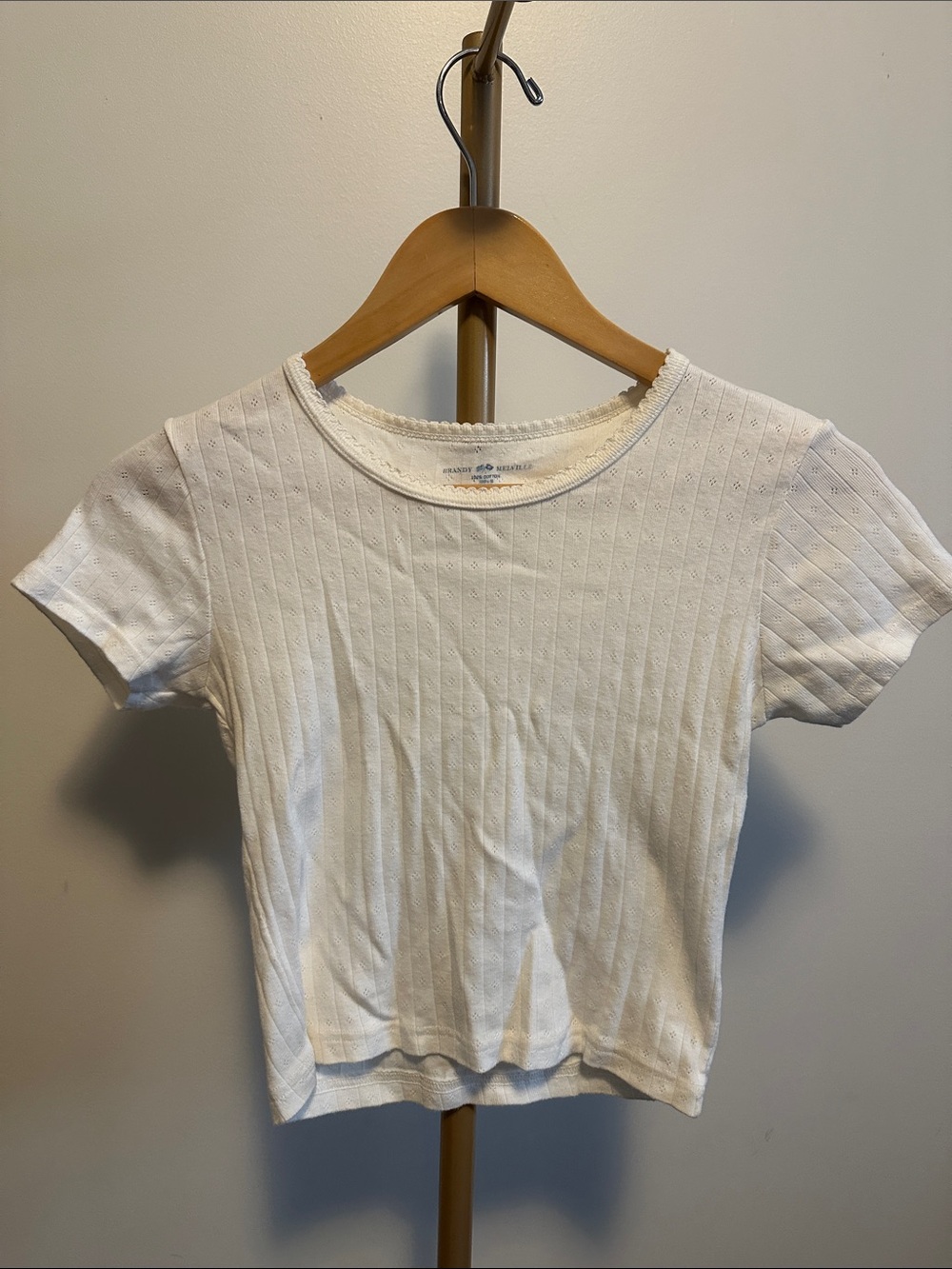 Brandy Melville Pointelle Tee Cream 100% Cotton One Size Short Sleeve Top